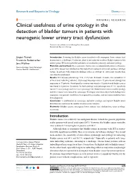 Clinical Usefulness of Urine Cytology in the Detection of Bladder Tumors in Patients with Neurogenic Lower Urinary Tract Dysfunction