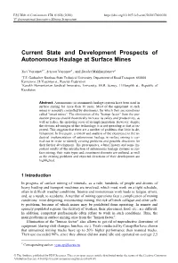 Current State and Development Prospects of Autonomous Haulage at Surface Mines