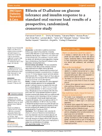 Effects of D-Allulose on Glucose Tolerance and Insulin Response to A