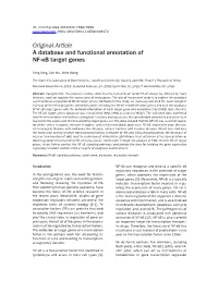 Original Article a Database and Functional Annotation of NF-Κb Target Genes