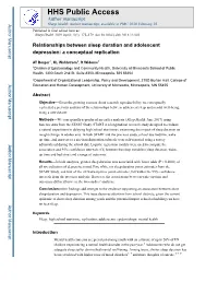 Relationships Between Sleep Duration and Adolescent Depression: a Conceptual Replication