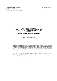 Secure Communications One Time Pad Cipher