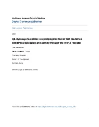 4Β-Hydroxycholesterol Is a Prolipogenic Factor That Promotes Srebp1c Expression and Activity Through the Liver X Receptor