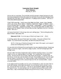 Lessons from Asaph Rick Railston February 21, 2015