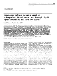Nanoporous Polymer Materials Based on Self-Organized, Bicontinuous Cubic Lyotropic Liquid Crystal Assemblies and Their Applications