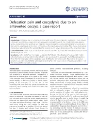 Defecation Pain and Coccydynia Due to an Anteverted Coccyx: a Case Report Omer Salar1*, Fizza Mushtaq2 and Mushtaq Ahmed3