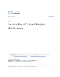 The Self-Judging WTO Security Exception, 2011 Utah L