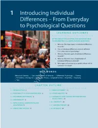 1 Introducing Individual Differences – from Everyday to Psychological Questions