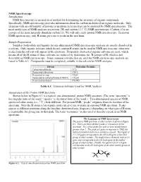NMR Spectroscopy Introduction NMR Spectroscopy Is an Analytical Method for Determining the Structure of Organic Compounds