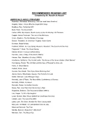 RECOMMENDED READING LIST Compiled by Dr