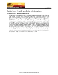 Teaching Power Circuit Breaker Testing to Undergraduates