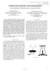 Wireless Power Transmission an Overview of Technological Advancements