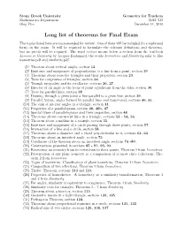 Long List of Theorems for Final Exam