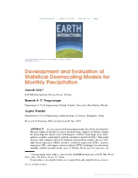 Development and Evaluation of Statistical Downscaling Models for Monthly Precipitation