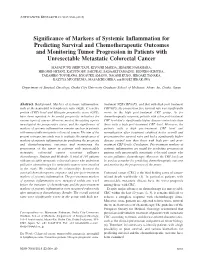 Significance of Markers of Systemic Inflammation for Predicting Survival