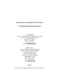 Strategies for the Bottom of the Pyramid: Creating Sustainable