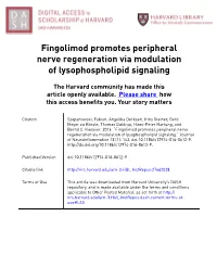 Fingolimod Promotes Peripheral Nerve Regeneration Via Modulation of Lysophospholipid Signaling