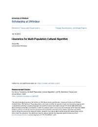 Heuristics for Multi-Population Cultural Algorithm