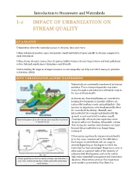 Introduction to Stormwater and Watersheds I-2 IMPACT of URBANIZATION on STREAM QUALITY