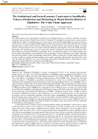 The Institutional and Socio-Economic Constraints to Smallholder Tobacco Production and Marketing in Mount Darwin District of Zimbabwe: the Value Chain Approach