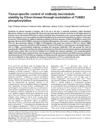 Tissue-Specific Control of Midbody Microtubule Stability by Citron Kinase Through Modulation of TUBB3 Phosphorylation