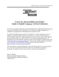 Center for Advanced Holocaust Studies Guide to English-Language Archival Collections