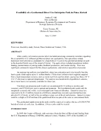 Feasibility of a Geothermal Direct Use Enterprise Park in Puna, Hawaii