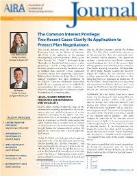 The Common Interest Privilege: Two Recent Cases Clarify Its Application