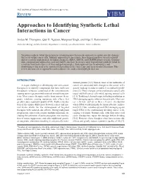 Approaches to Identifying Synthetic Lethal Interactions in Cancer
