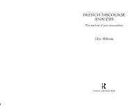 FRENCH DISCOURSE ANALYSIS Glyn Williams
