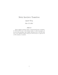 Metal Insulator Transition