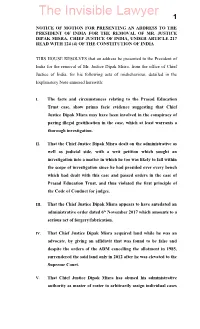 Notice of Motion for Presenting an Address to the President of India for the Removal of Mr