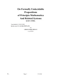On Formally Undecidable Propositions of Principia Mathematica and Related Systems KURT GÖDEL