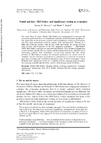 Sound and Fury: Mccloskey and Significance Testing in Economics