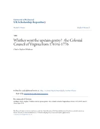 The Colonial Council of Virginia from 1763 to 1776 Charles Stephen Weidman