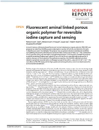 Fluorescent Aminal Linked Porous Organic Polymer for Reversible Iodine Capture and Sensing Muhammad A