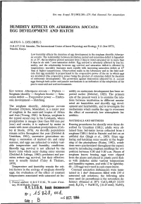Humidity Effects on Atherigona Soccata : Egg Development and Hatch