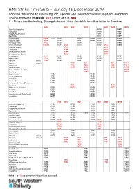 RMT Strike Timetable – Sunday 15 December 2019