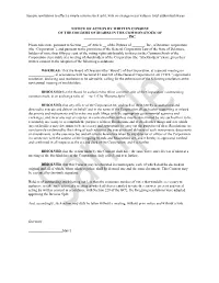Sample Resolutions to Effect a Simple Reverse Stock Split, with No Change in Par Value Or Total Authorized Shares NOTICE of ACTI