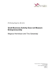 Small Business Activity Does Not Measure Entrepreneurship Magnus