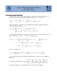 Lecture 6 Notes, Electromagnetic Theory I Dr