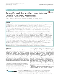 Aspergillus Nodules; Another Presentation of Chronic Pulmonary Aspergillosis Eavan G