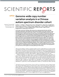 Genome-Wide Copy Number Variation Analysis in a Chinese Autism