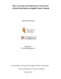 Music Learning and Mathematics Achievement: a Real-World Study in English Primary Schools