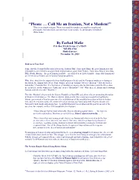 “Please … Call Me an Iranian, Not a Moslem!” "This Is My Simple Religion