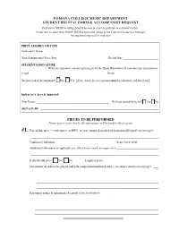Student Recital/Accompanist Request Form