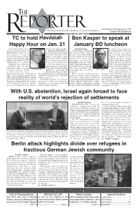 TC to Hold Havdalah Happy Hour on Jan. 21 Ben Kasper to Speak At