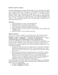 Production and Cost Analysis