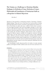 The Trinity As a Challenge to Christian-Muslim Dialogue in Nicholas of Cusa