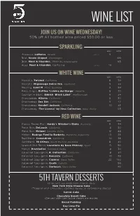 5Th Tavern 11X17 Menu